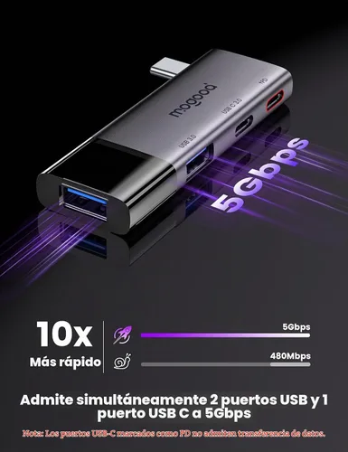 Vista 5 de MOGOOD Hub USB C 4 en 1 para Mac Adaptador multipuerto 100W USB 3.0