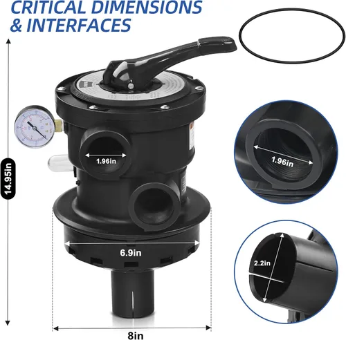Vista 6 de Repuesto SP0714T VariFlo Válvula multipuerto de montaje superior compatible con filtros de arena Hayward Pro O VL GM SM SW Series, puerto FIP de 1.5