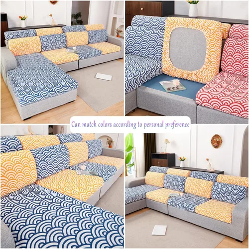 Vista 7 de JOKIVTOU Fundas para sofá modular, fundas de sofá con textura ondulada en forma de L, fundas de sofá reclinable, fundas elásticas para sofá Azul