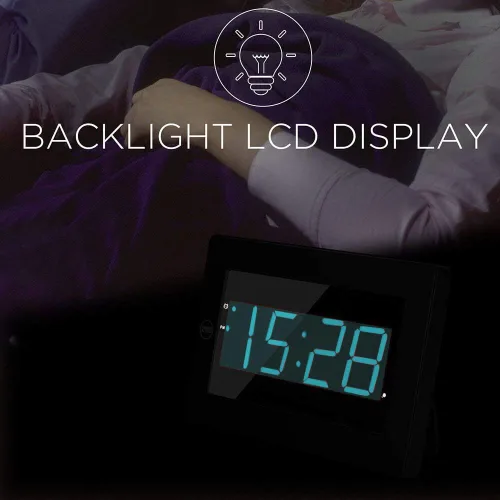 Vista 7 de Reloj de pared digital con pilas, pantalla LED, reloj despertador digital con pilas, brillo ajustable, 12/24 horas