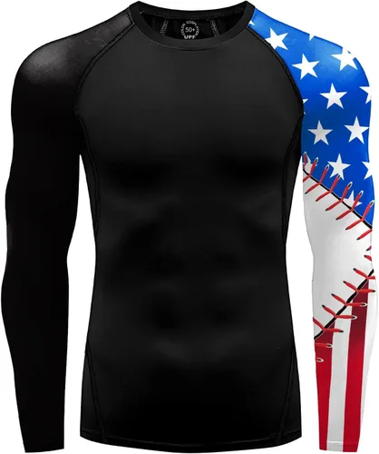Vista 2 de color cosplayer Camiseta de compresión de manga larga para hombre, protección solar UPF 50+