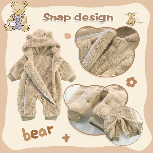 Vista 2 de UVIPC Mono de oso para bebé recién nacido, mono de forro polar con capucha, diseño de doble línea