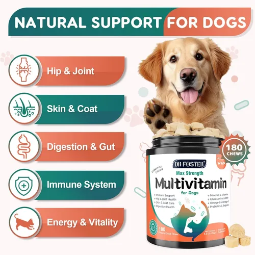 Vista 2 de Multivitamínico para perros, vitaminas y suplementos para perros, multivitamínico para perros con glucosamina, probióticos y Omega 3
