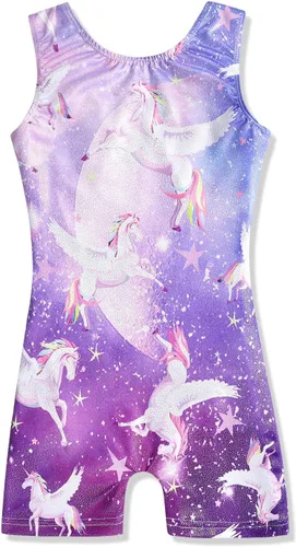 Vista 73 de HOZIY Leotardos de gimnasia para niñas, trajes de ciclismo con patrón adorable brillante