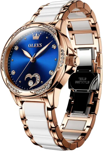 Vista 10 de OLEVS Reloj automático para mujer, reloj de cerámica de acero inoxidable Mariposa / Colorido