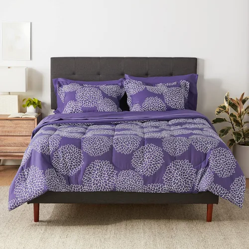 Vista 21 de Amazon Basics - Juego de edredón Twin/Twin XL con sábanas, juego de ropa de cama de 5 piezas, microfibra ligera azul Calvin a rayas, en una bolsa
