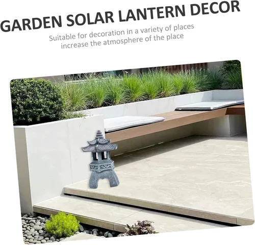 Vista 7 de Tofficu Farol de pagoda solar para decoración de jardín al aire libre, estatua asiática zen, patio, césped, porche, camino, adorno de jardín