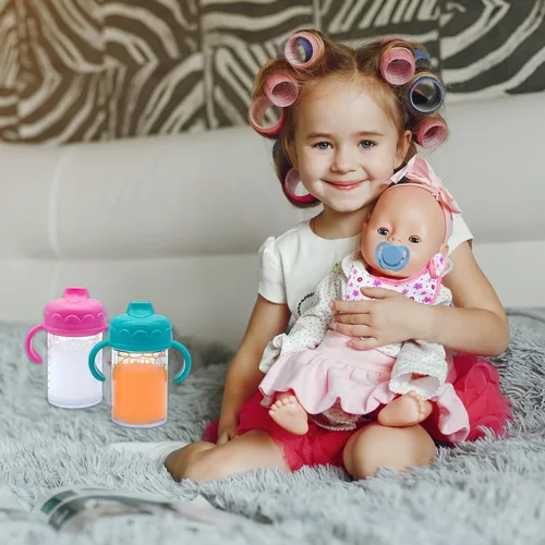 Vista 6 de Juego de 15 botellas mágicas de accesorios para muñecas de bebé, juguete de alimentación con botellas de leche de jugo, kit de alimentación