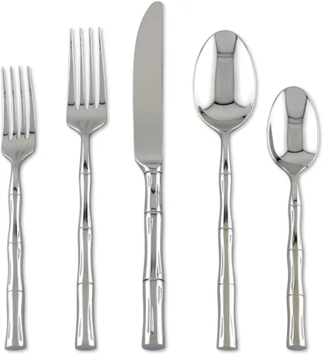 Vista 3 de Supreme Housewares Juego de cubiertos con forma de bambú de 45 piezas, cubiertos de acero inoxidable 18/8, servicio para 8 personas con juego
