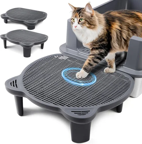 Vista 8 de Escalón para caja de arena, escalón para gatos, rampa, atrapador con función de filtro, fácil de limpiar, ideal para gatitos y gatos ancianos (negro)