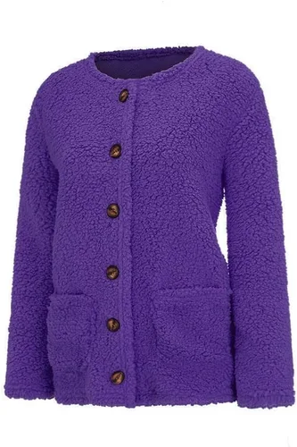 Vista 5 de Blasgw Chaqueta de forro polar mullido para mujer, con botones, con capucha, cómoda, de gran tamaño, con bolsillo