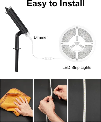 Vista 8 de Tira de luces solares impermeables para exteriores, 16.4 pies, 300 luces LED solares y alimentadas por USB, con control remoto, tiras LED blancas