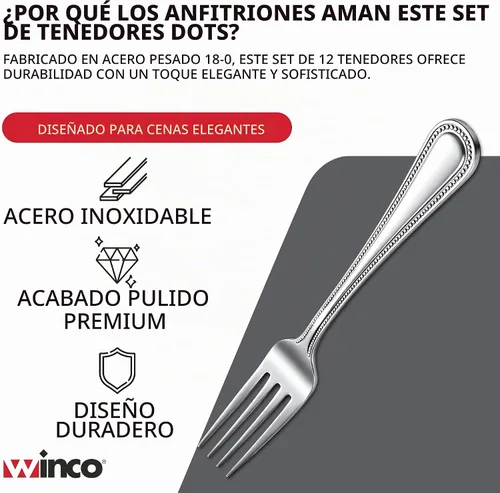 Vista 3 de Winco Juego de tenedores de cena de 12 piezas, acero inoxidable 18-0, plata