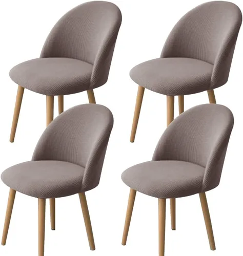 Vista 24 de XMNTG Juego de 4 fundas elásticas de jacquard gris para silla de comedor, con respaldo curvado, fundas para silla de acento modernas de mediados