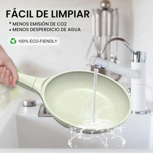 Vista 4 de Sartén antiadherente de 8 pulgadas con tapa, sartenes antiadherentes 2-Verde-8 pulgadas con tapa