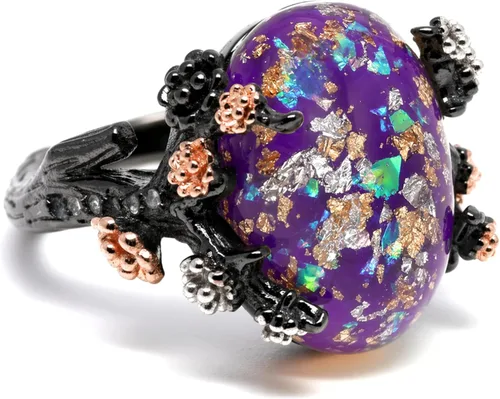 Vista 6 de Henrietta - Anillos de ópalo de fuego simulado para mujer, anillo de Negro