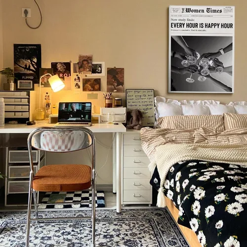 Vista 5 de Generic Lienzo de periódico vintage, arte de pared de moda para niñas, cócteles, animaciones, carteles estéticos Every Hour Is Happy Hour Cool