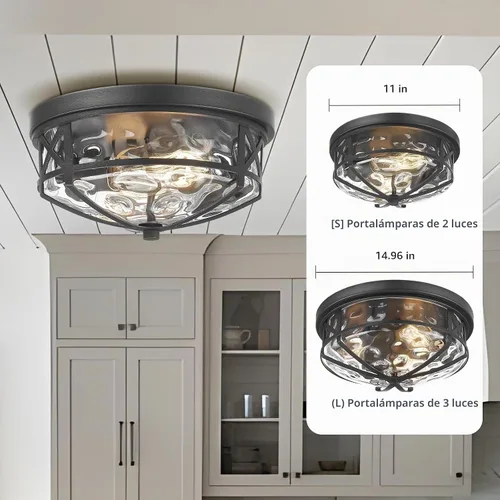Vista 4 de Darkaway Lámpara de Techo Empotrada para Interiores y Exteriores Accesorios de Iluminación de Techo con Pantalla de Vidrio con Ondas de Agua
