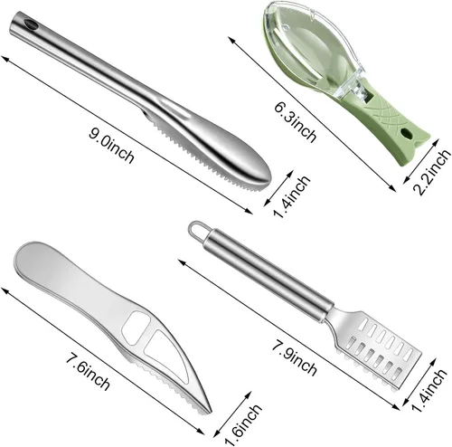 Vista 2 de Honoson 4 unidades de raspador de pescado de acero inoxidable raspador de piel de pescado rallador multifuncional pelador de cocina escalador