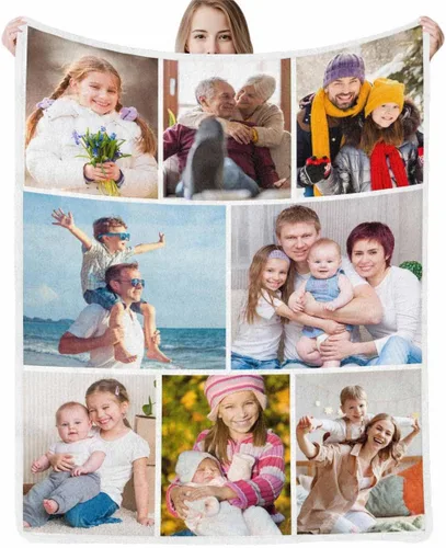 Vista 29 de InterestPrint Manta personalizada con nombre, 6 fotos, manta personalizada para aniversario, boda, para marido, esposa, amantes, 6 tamaños