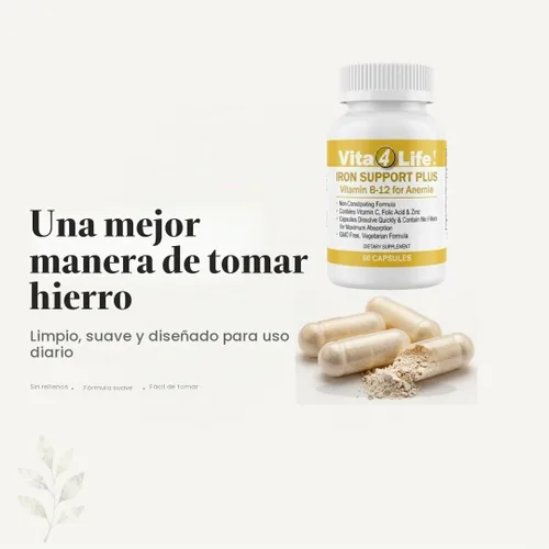 Vista 3 de Vita4Life!® Suplemento de hierro para apoyo diario Formulado para absorción Suave con el estómago Sin rellenos con vitamina C y B12