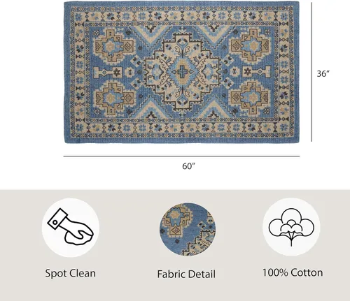 Vista 3 de French Connection Alfombra lavada a la piedra Estilo Halyn Ink Decoración bohemia moderna para el hogar Alfombra rectangular 100% algodón