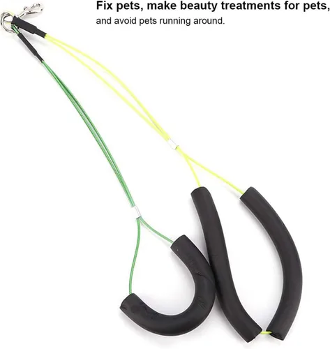Vista 4 de Oumefar Correa ajustable de aseo para mascotas sin sentar Haunch Holder Restricción Lavado Gargantilla Perros Gatos Aseo Mesa Brazo (Amarillo+Verde)