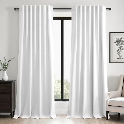 Vista 22 de Topfinel Cortinas opacas, blanco beige, 2 paneles, ventanas pequeñas, textura, mezcla de lino, bohemia, abedul, rural, gancho, bolsillo trasero