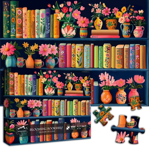 Vista 6 de Rompecabezas de Libro en Flor de Jigsaw 1000 Piezas, Rompecabezas de Páginas de Flores Silvestres de PICKFORU, Rompecabezas Floral de Plantas Libros