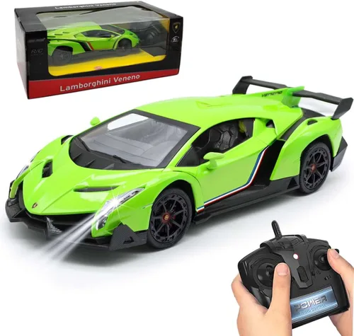 Vista 11 de QUN XING Auto a control remoto 1:24 con licencia oficial de 2.4GHZ Rc Cars Lambo Sport Racing Toy Car para niños de 4 a 7 años, regalo de Azul