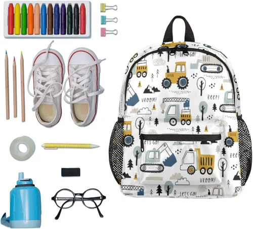 Vista 6 de Mochila para niños pequeños, Monster Truck preescolar, bolsa pequeña y bonita para libros de jardín de infantes, bolsas de viaje para niños y niñas