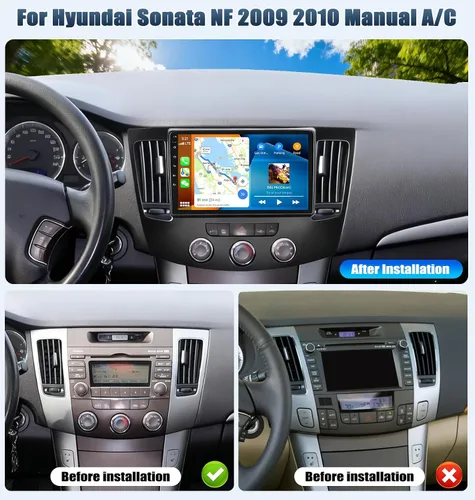 Vista 2 de SIXTOP Radio estéreo de coche Android 2G+64G para Hyundai Sonata 2009 2010 (A/C) inalámbrico CarPlay Android Auto, pantalla táctil HD de 9 pulgadas