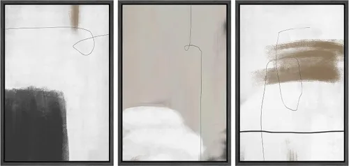 Vista 276 de SIGNFORD - Set de obras de arte en lienzo enmarcado para pared, ilustraciones abstractas de neblina del desierto en tonos neutros beige y marrón