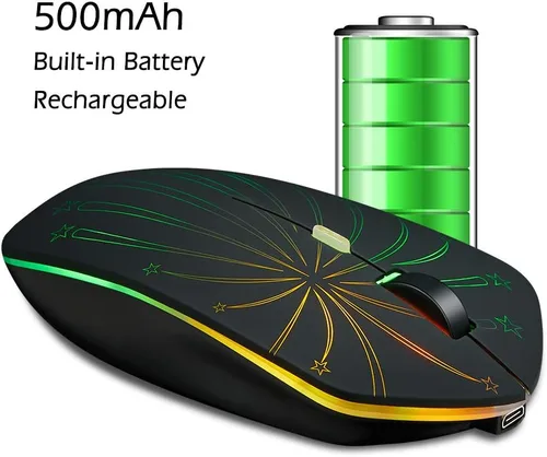 Vista 5 de Ratón inalámbrico recargable, retroiluminado alimentado por batería de polímero de litio, sensor óptico, receptor Nano USB, velocidad DPI de 3