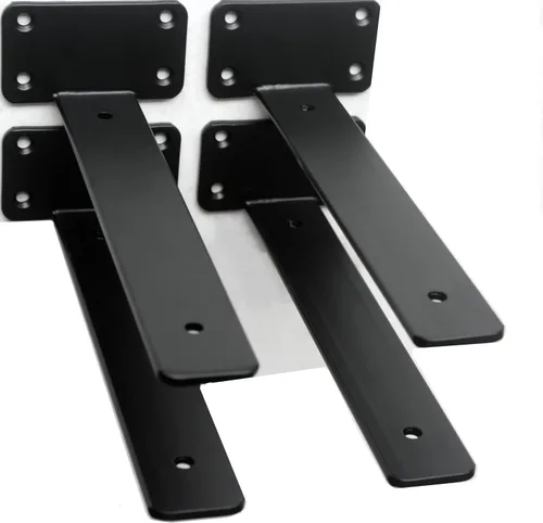 Vista 75 de Paquete de 2 - Soportes de estante en L ocultos negros de 4 pulgadas (1/5 pulgada de grosor) Soportes de estante flotante de hierro Soportes