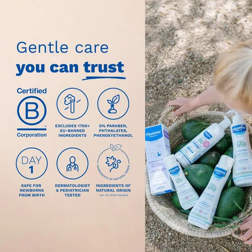Vista 6 de Mustela Set de regalo para recién nacidos, productos esenciales para el cuidado de la piel y el baño para bebés, natural y a base de plantas, juego