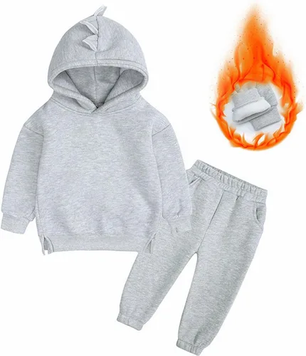 Vista 2 de TBUIALL Conjunto de dos piezas para niños pequeños, de manga larga, color liso, sin botones, para correr, ropa para bebé