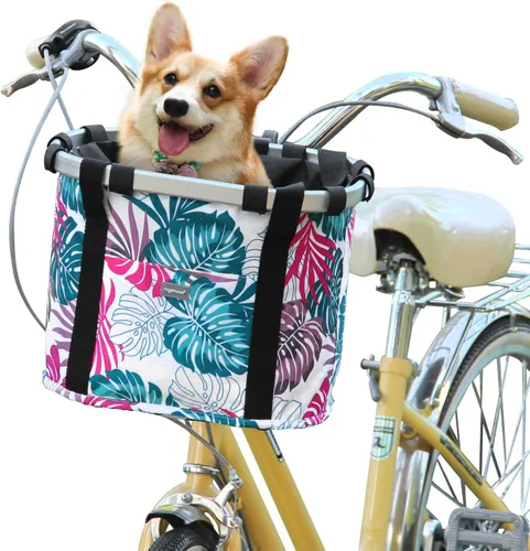 Vista 10 de RAYMACE Cesta de bicicleta para perros, cesta para manubrio de bicicleta delantera, plegable, desmontable, de liberación rápida, fácil de instalar
