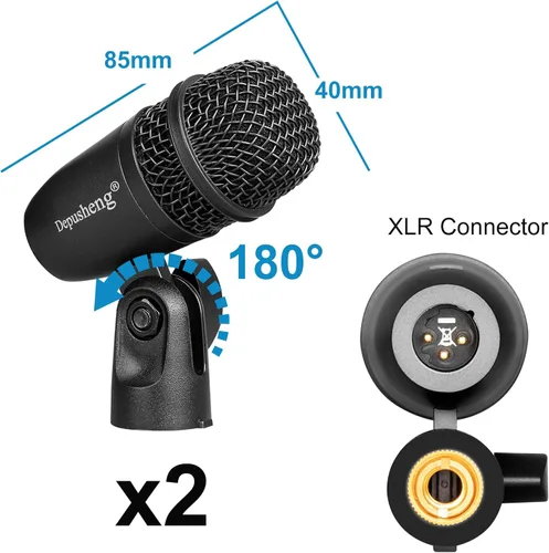 Vista 6 de Depusheng Juego de micrófonos de batería de 5 piezas con 3 micrófonos de percusión dinámicos y 2 micrófonos de percusión de condensador, ideal