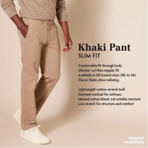 Vista 2 de Amazon Essentials - Pantalón chino casual elástico de corte entallado para hombre