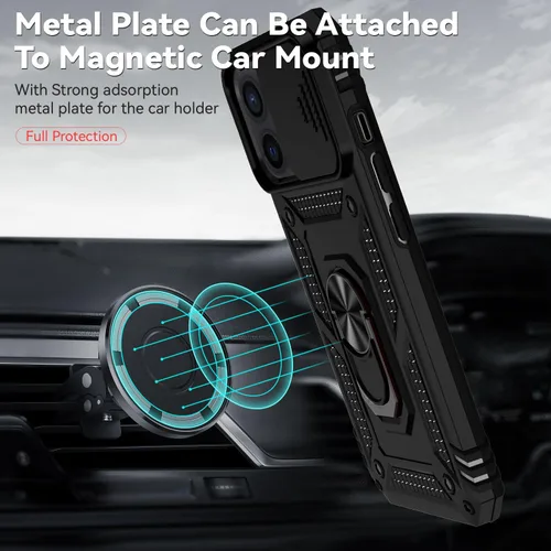 Vista 3 de Funda para iPhone 12, con protector de pantalla y funda para cámara, [grado militar] de 16 pies. Funda a prueba de caídas con soporte magnético