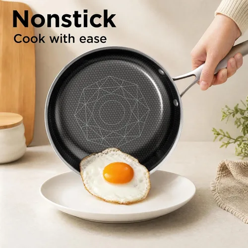 Vista 5 de COOKER KING Sartén antiadherente de 8 pulgadas,Sartén de acero inoxidable