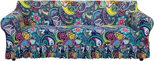 Vista 28 de FUANGUI Funda para Sofá de 1 Pieza, Funda Elástica para Sofá Estampada para Sofá de 3 Cojines con Falda Apta para Mascotas, Fundas de Sofá Lavables