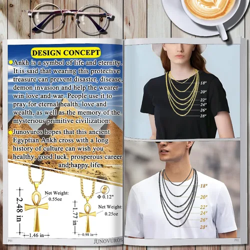 Vista 2 de JUNOVUROS Collar con colgante de cruz de Ankh antigua de 18 a 28 pulgadas para hombres, mujeres, niños y niñas, acero inoxidable 316L con tamaños