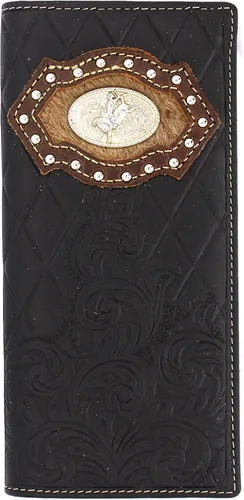 Vista 9 de Billetera de chequera plegable con pelo de vaca o bordado de tela cartera 0201 BR 0201 Bordado Marrón