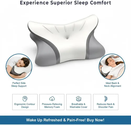 Vista 8 de Almohada cervical para el cuello para aliviar el dolor: almohada ergonómica de espuma viscoelástica para dormir, almohada ortopédica de apoyo