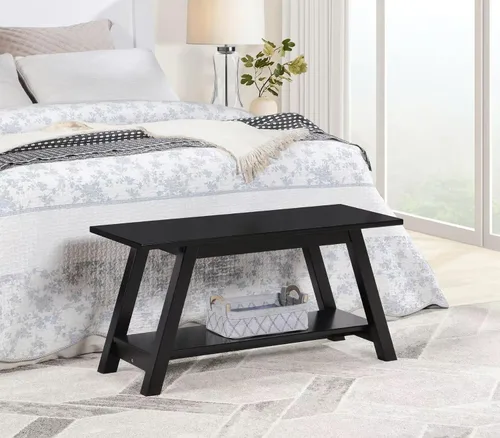 Vista 3 de Roundhill Furniture Elyz - Banco de madera maciza con estante, 36.10 pulgadas de largo, color espresso