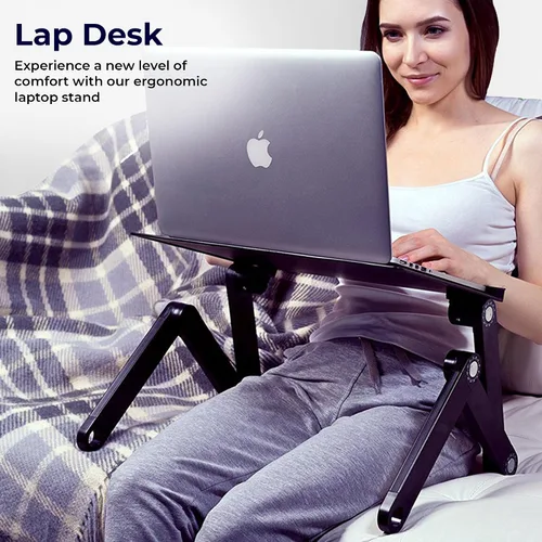 Vista 8 de WorkEZ - Soporte ajustable de refrigeración para computadora de escritorio con ventilador, puertos USB, alfombrilla de mouse, ergonómica, plegable