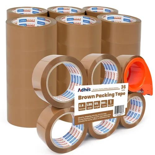 Vista 9 de ADHES - Cinta de embalaje marrón con dispensador, 2.6 mil, 1.88 pulgadas x 55 yardas, 6 rollos de cinta de envío resistente para cajas de mudanza