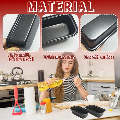 Vista 3 de Zddaoole Juego de 4 mini moldes para pan, 6 x 3.4 x 2 pulgadas, moldes pequeños para pan de plátano, moldes de acero inoxidable para pasteles